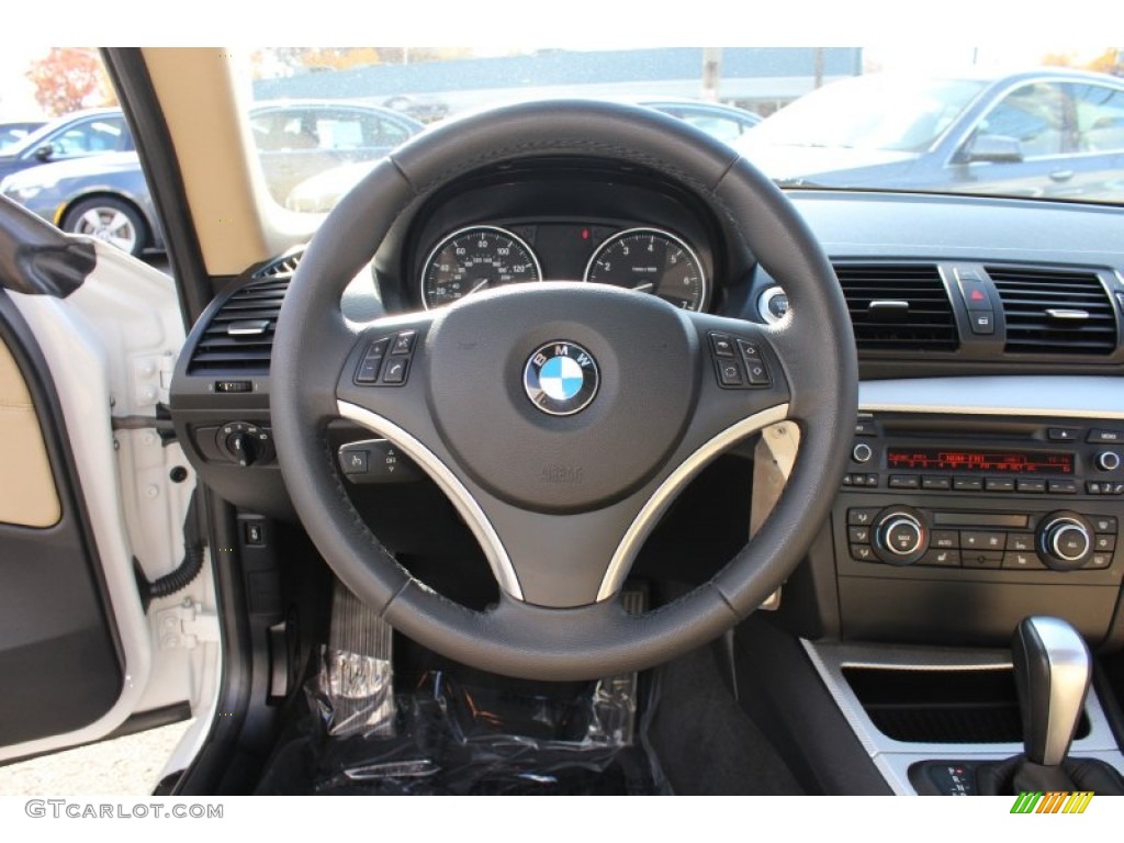 2011 BMW 1 Series 128i Coupe Savanna Beige Steering Wheel Photo #56412817