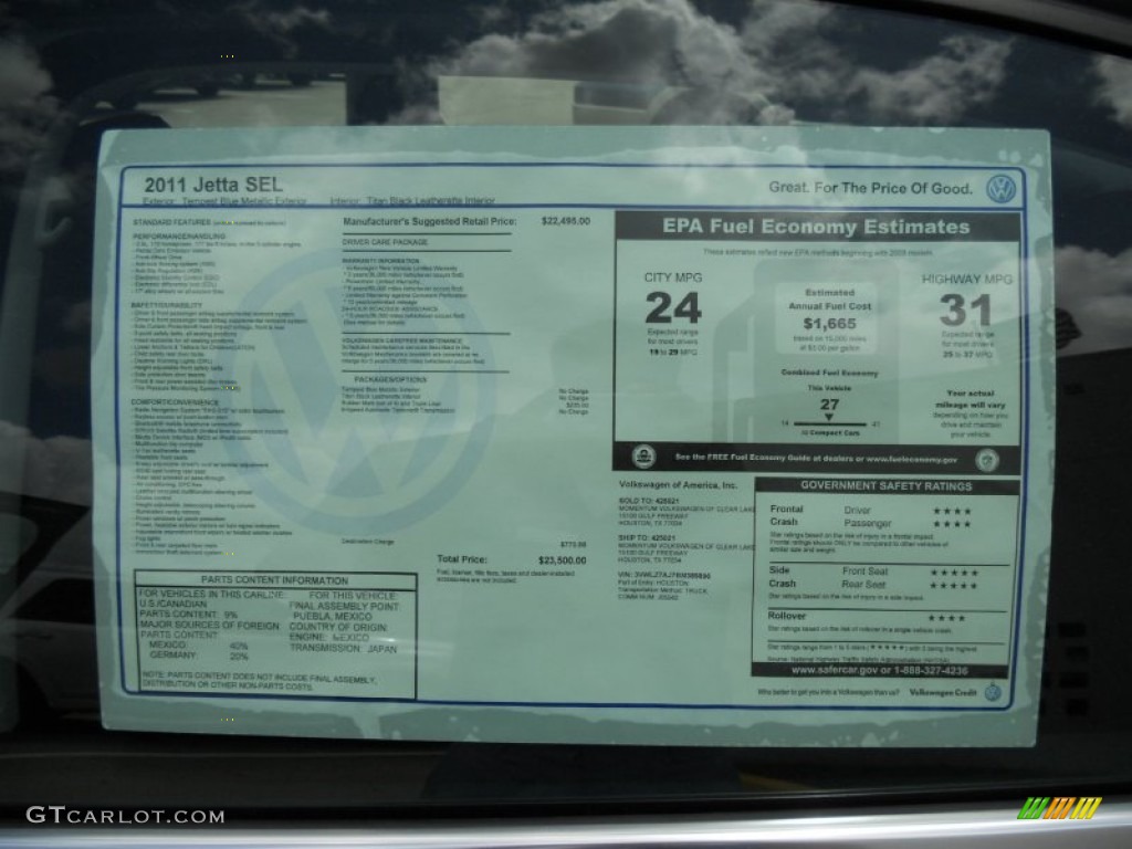 2011 Volkswagen Jetta SEL Sedan Window Sticker Photo #56415817