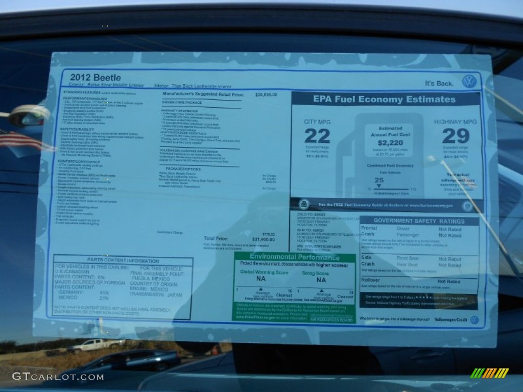 2012 Volkswagen Beetle 2.5L Window Sticker Photo #56416780