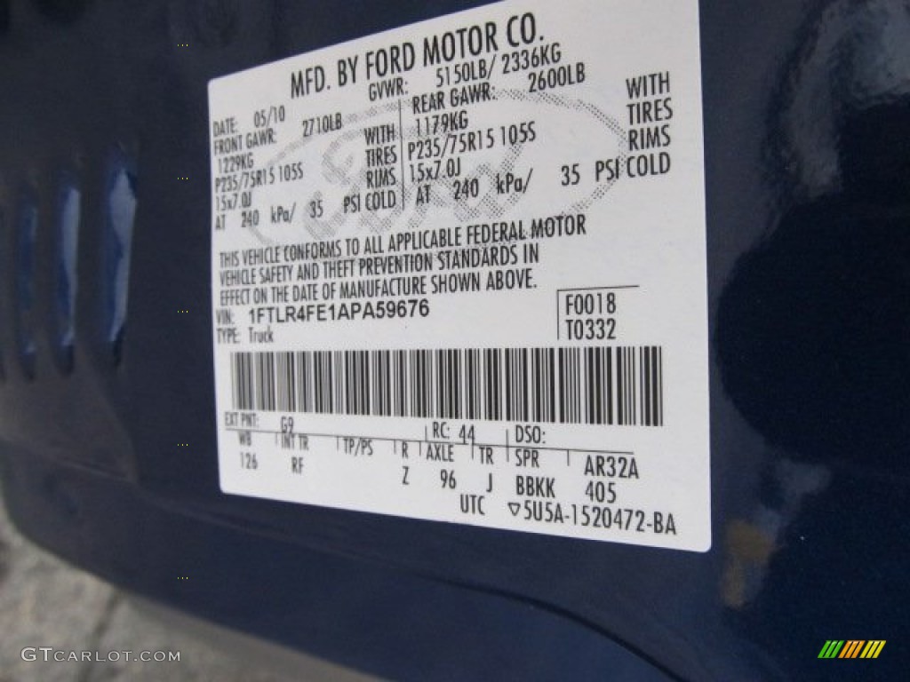 2010 Ranger Color Code G9 for Vista Blue Metallic Photo #56422129