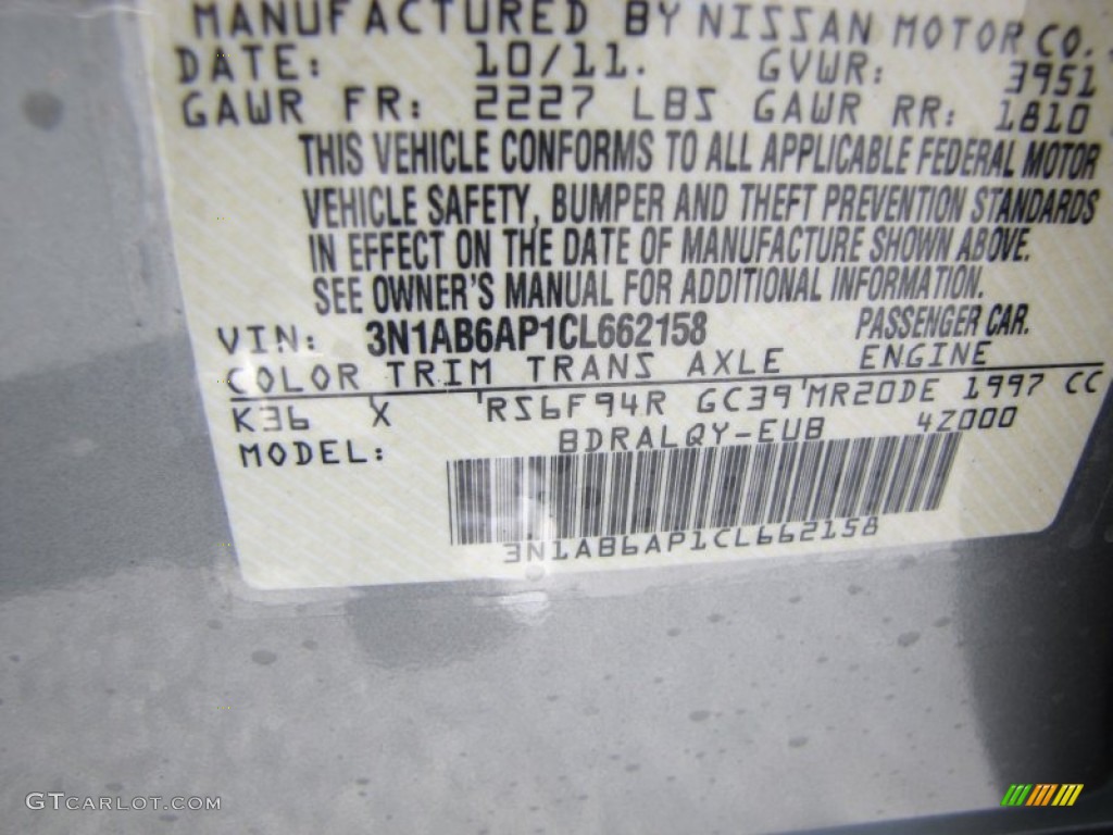 2012 Sentra Color Code K36 for Magnetic Gray Metallic Photo #56423233