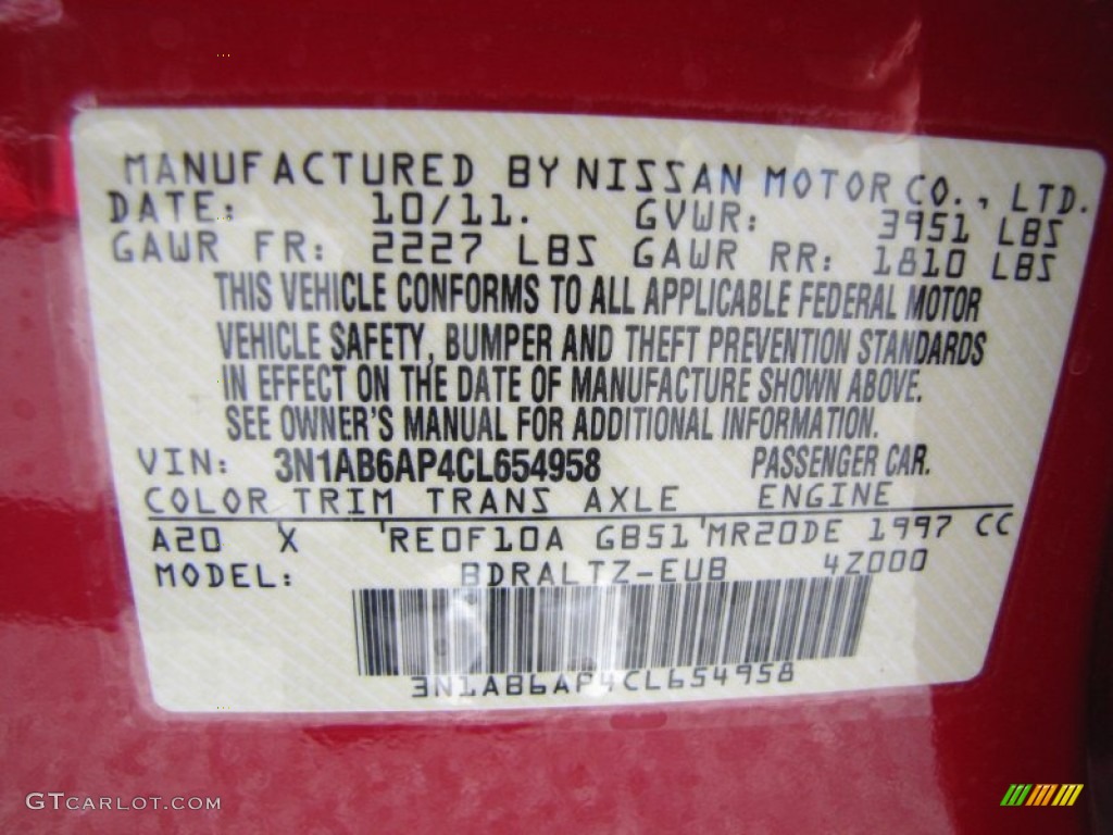 2012 Sentra Color Code A20 for Red Alert Photo #56423662