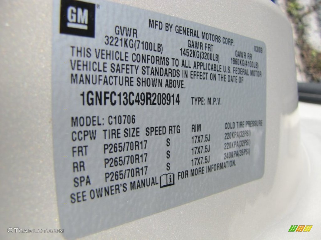 2009 Chevrolet Tahoe LS Info Tag Photos