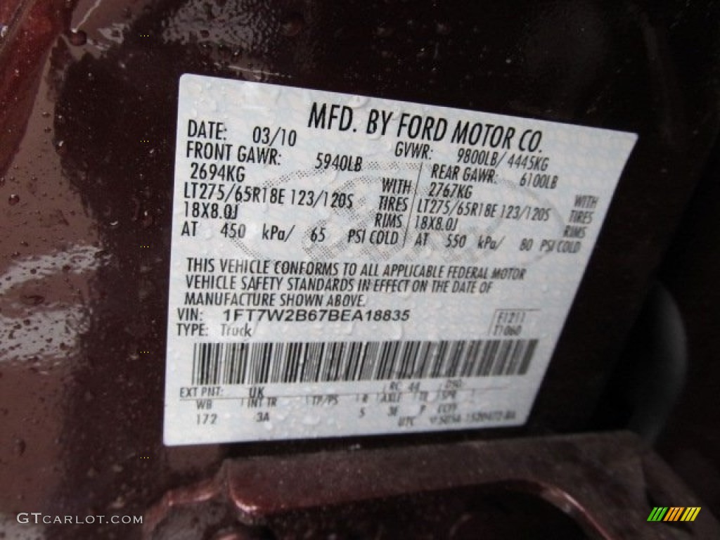 2011 F250 Super Duty Color Code UK for Royal Red Metallic Photo #56425771