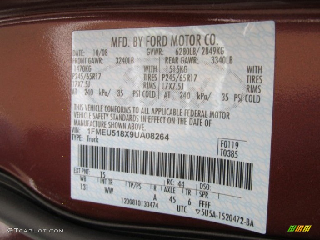 2009 Ford Explorer Sport Trac XLT V8 4x4 Color Code Photos