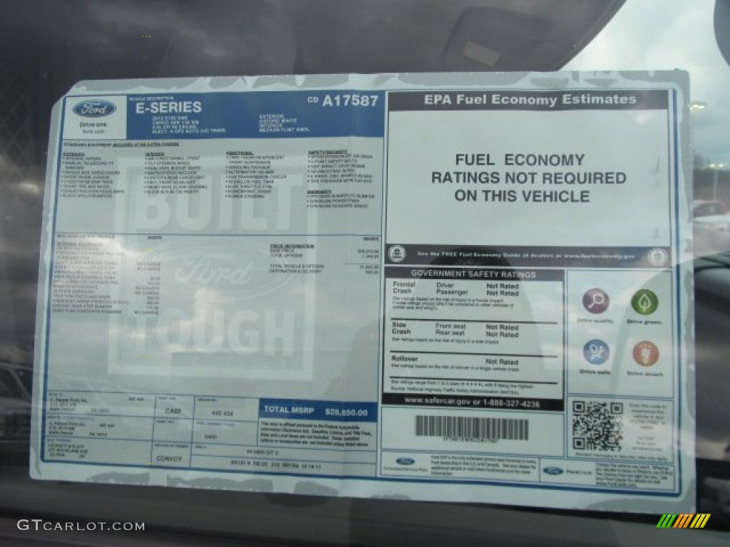 2012 Ford E Series Van E150 Cargo Window Sticker Photo #56427067