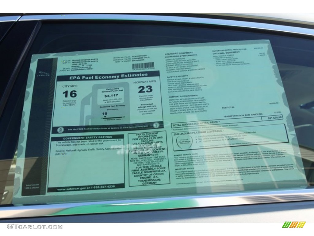 2012 Jaguar XF Portfolio Window Sticker Photo #56430799
