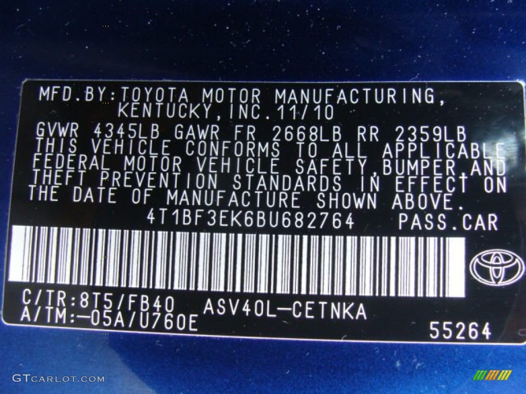 2011 Camry Color Code 8T5 for Blue Ribbon Metallic Photo #56432779