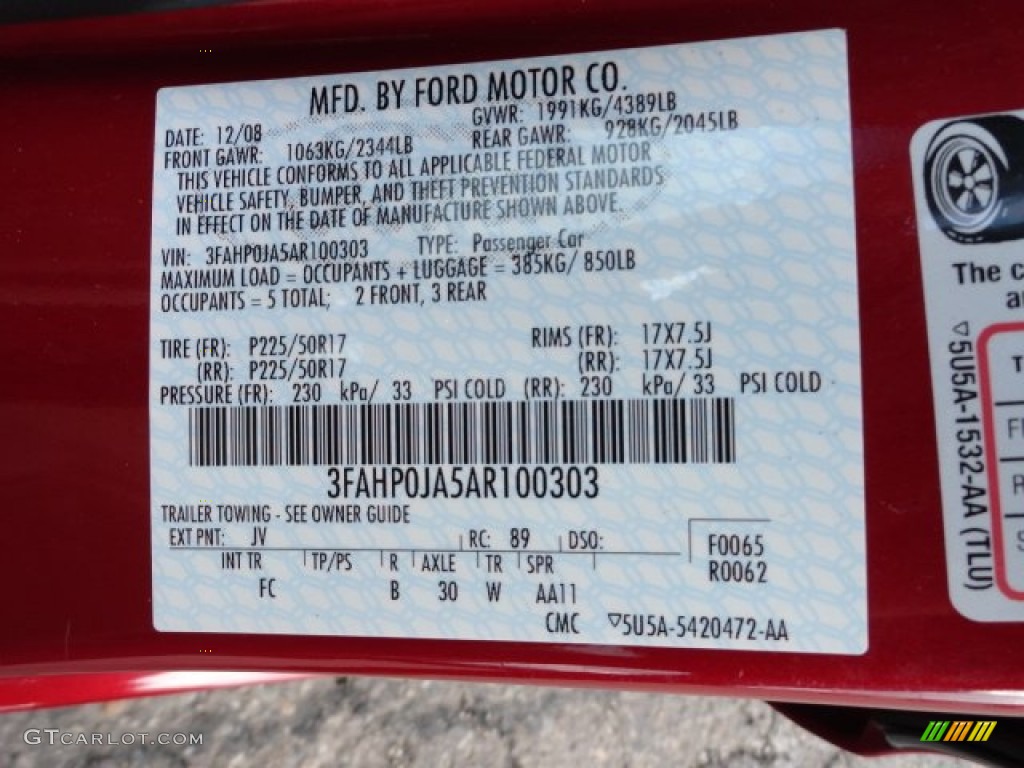 2010 Fusion Color Code JV for Sangria Red Metallic Photo #56457374