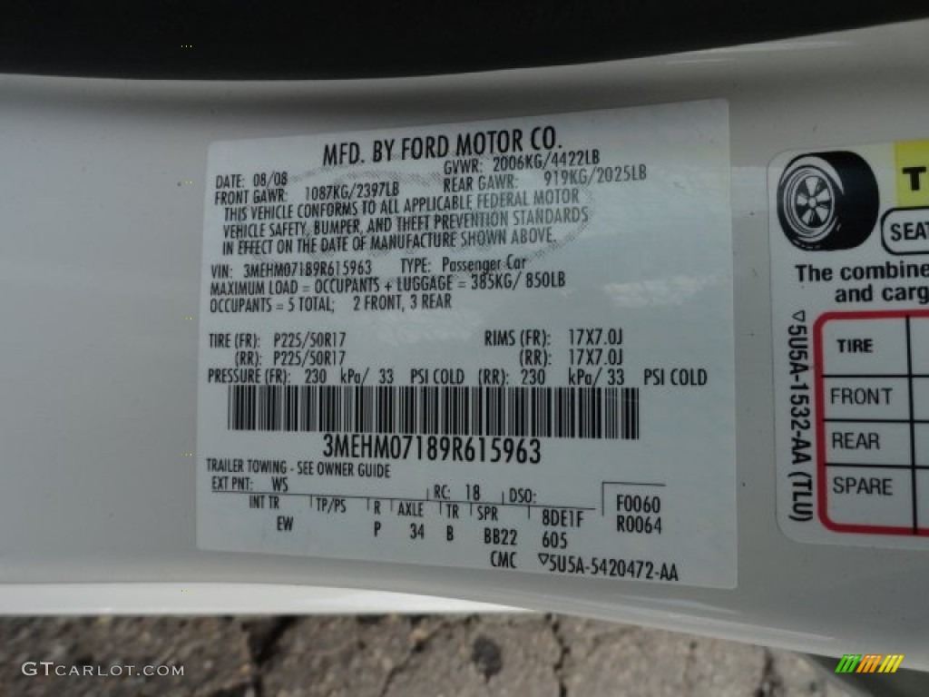 2009 Mercury Milan V6 Appearance Package Color Code Photos