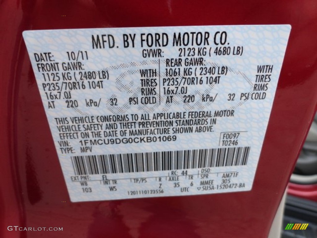2012 Escape Color Code FL for Toreador Red Metallic Photo #56459015
