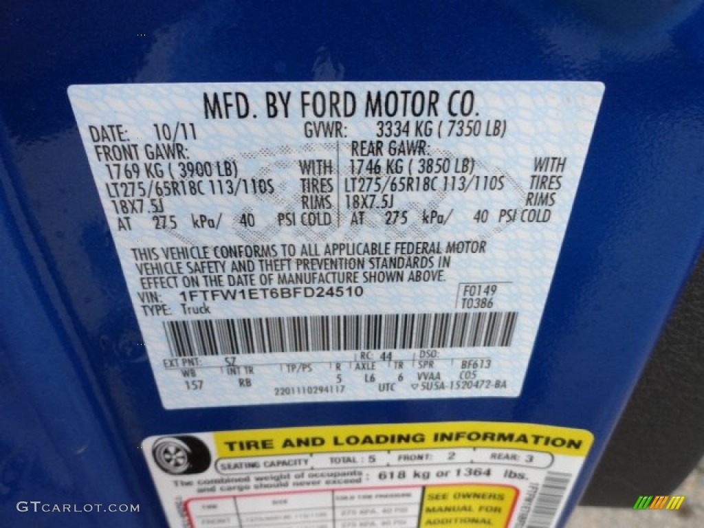 2011 F150 Color Code SZ for Blue Flame Metallic Photo #56459186