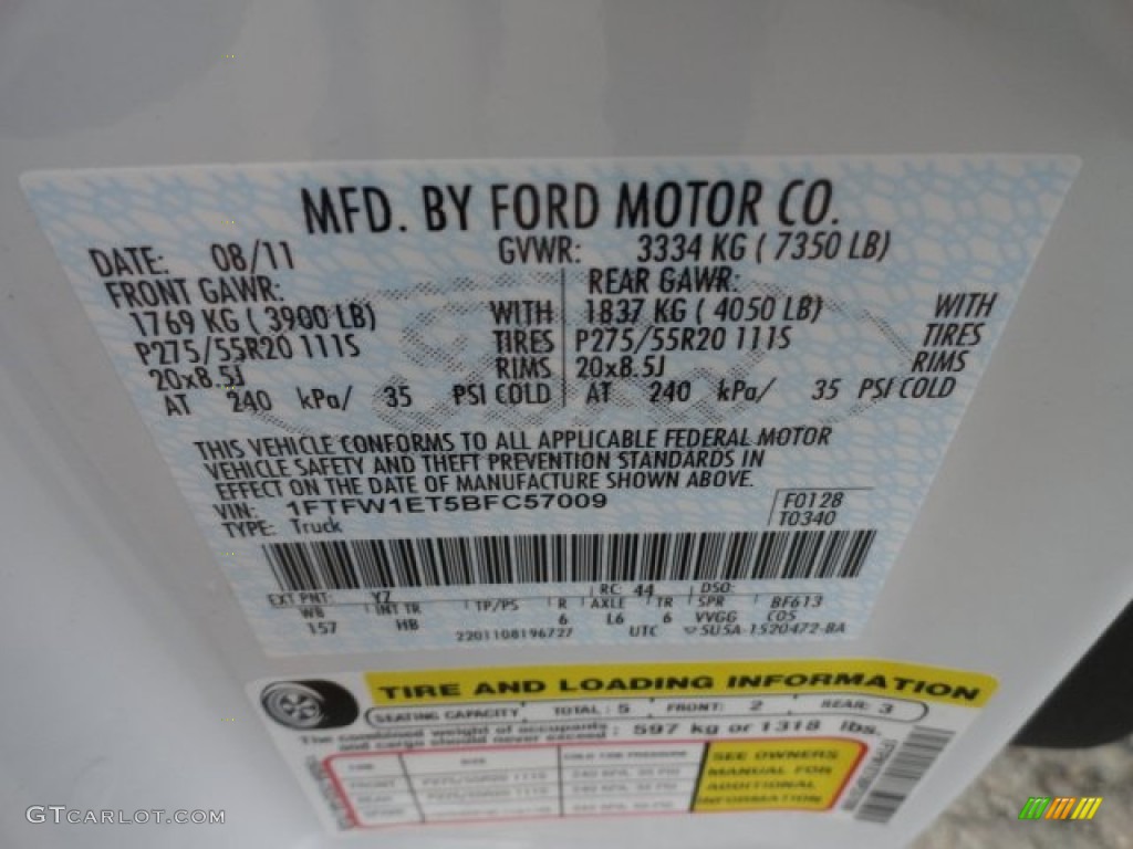 2011 F150 Color Code YZ for Oxford White Photo #56459351