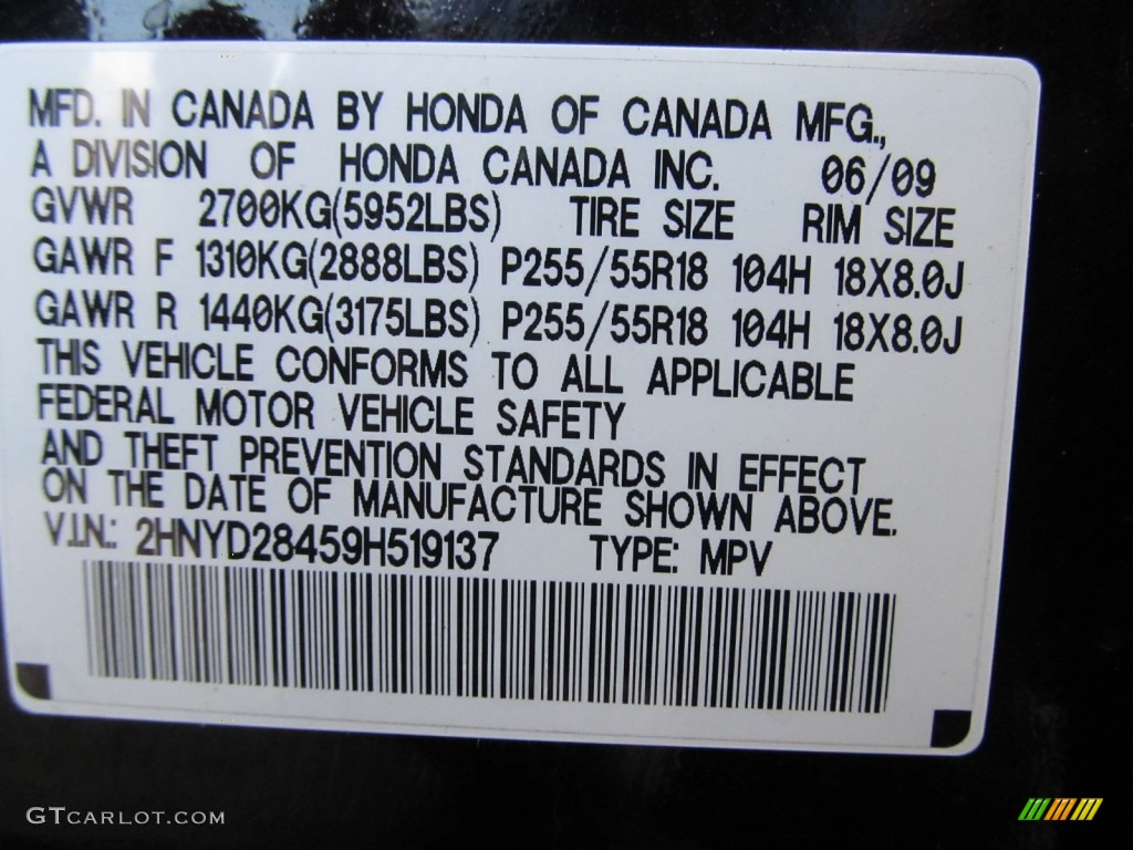 2009 Acura MDX Technology Info Tag Photo #56469185