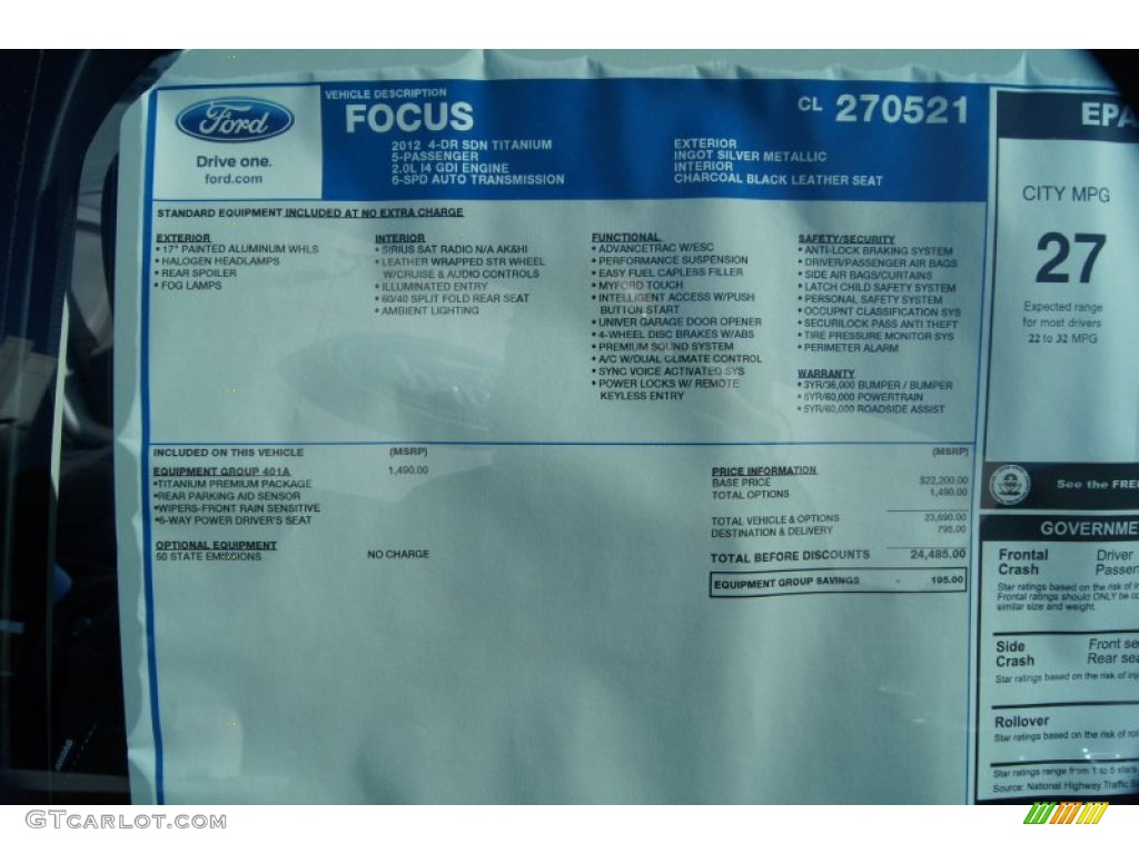 2012 Ford Focus Titanium Sedan Window Sticker Photo #56471648