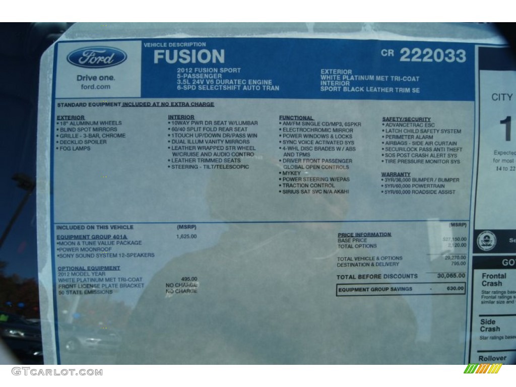2012 Ford Fusion Sport Window Sticker Photo #56471970