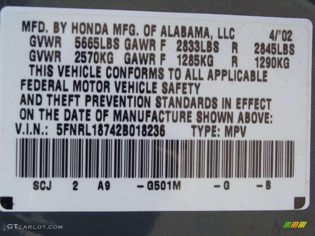 2002 Odyssey Color Code G501M for Granite Green Metallic Photo #56487543