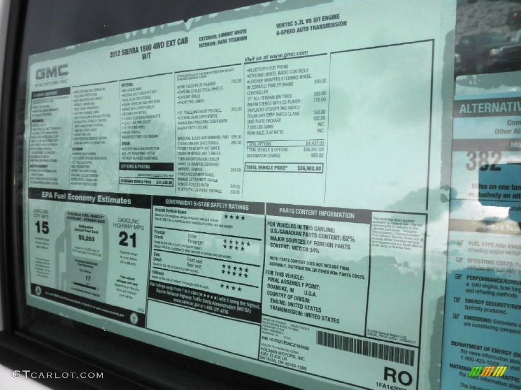2012 GMC Sierra 1500 Extended Cab Window Sticker Photo #56489445