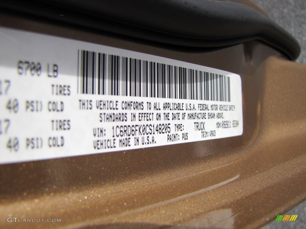 2012 Ram 1500 Color Code PUS for Saddle Brown Pearl Photo #56489595