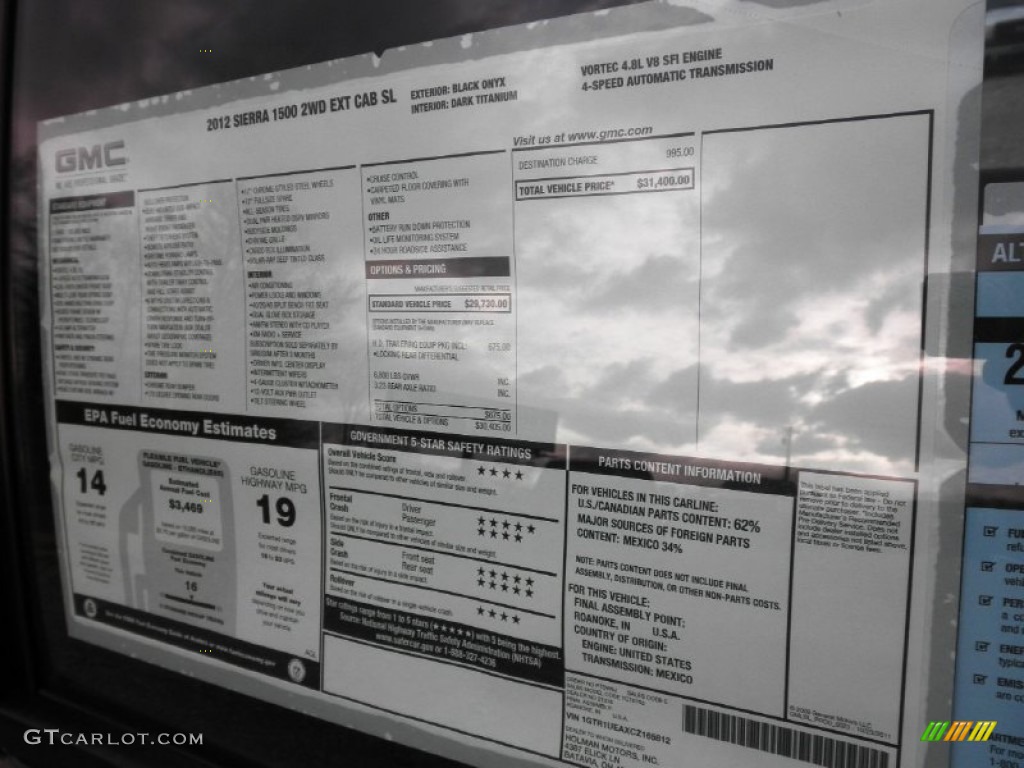 2012 GMC Sierra 1500 SL Extended Cab Window Sticker Photos