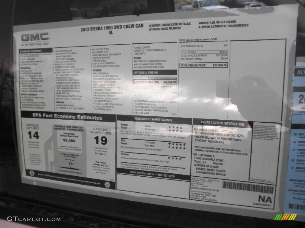 2012 GMC Sierra 1500 SL Crew Cab Window Sticker Photo #56489775