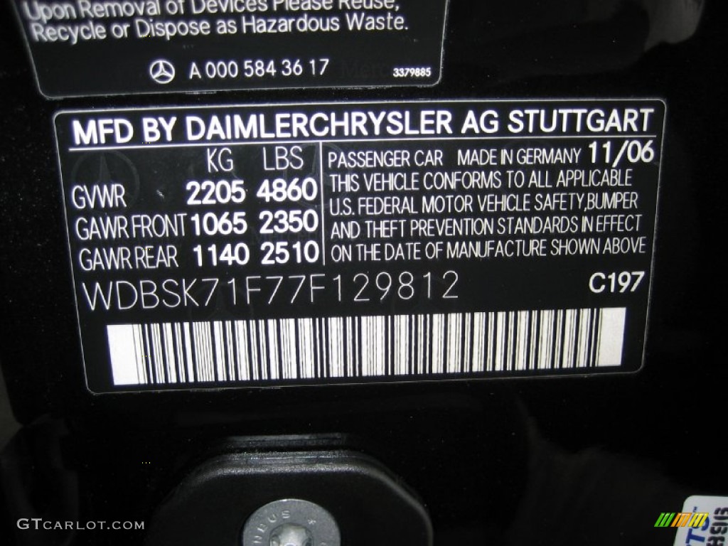 2007 SL Color Code 197 for Obsidian Black Metallic Photo #56490351