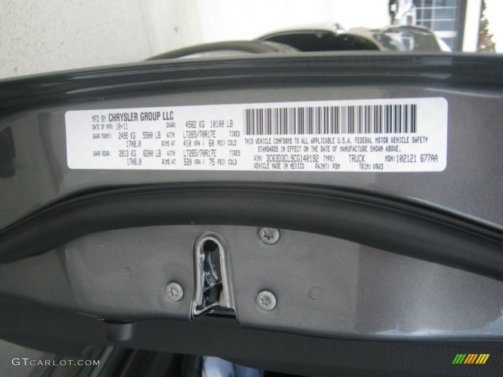 2012 Ram 3500 HD Color Code PDM for Mineral Gray Pearl Photo #56491713