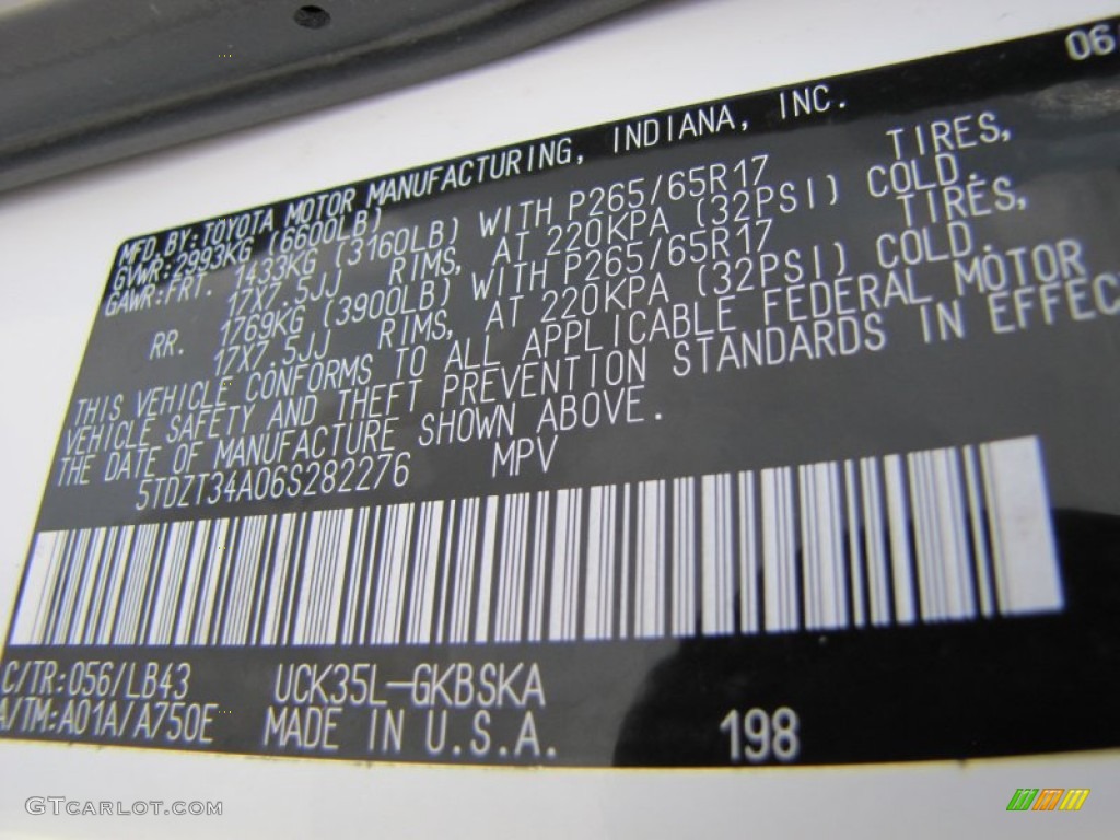 2006 Toyota Sequoia SR5 Color Code Photos