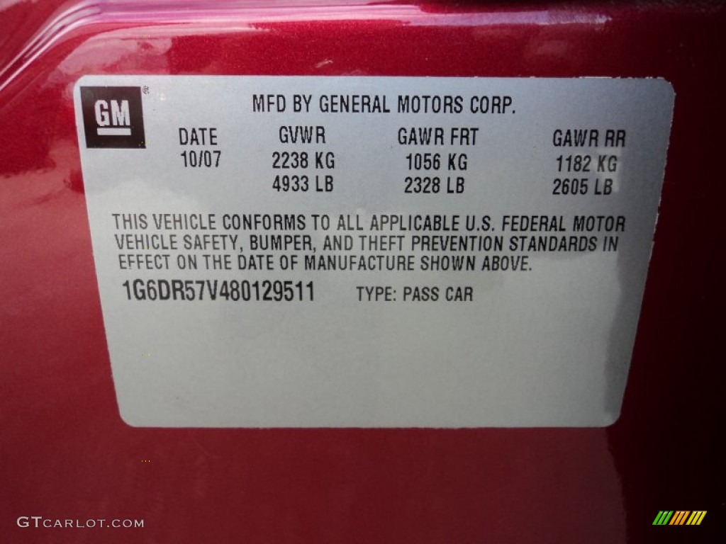 2008 Cadillac CTS Sedan Info Tag Photo #56496284