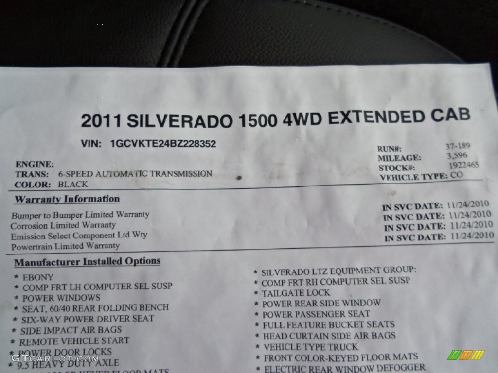 2011 Chevrolet Silverado 1500 LTZ Extended Cab 4x4 Window Sticker Photo #56500719