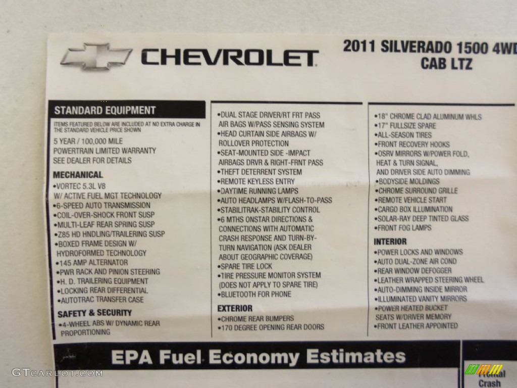 2011 Chevrolet Silverado 1500 LTZ Extended Cab 4x4 Window Sticker Photo #56500860