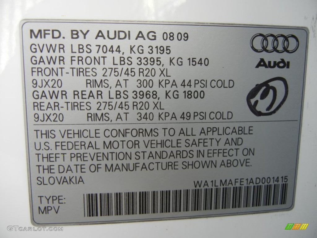 2010 Audi Q7 3.0 TDI quattro Info Tag Photos