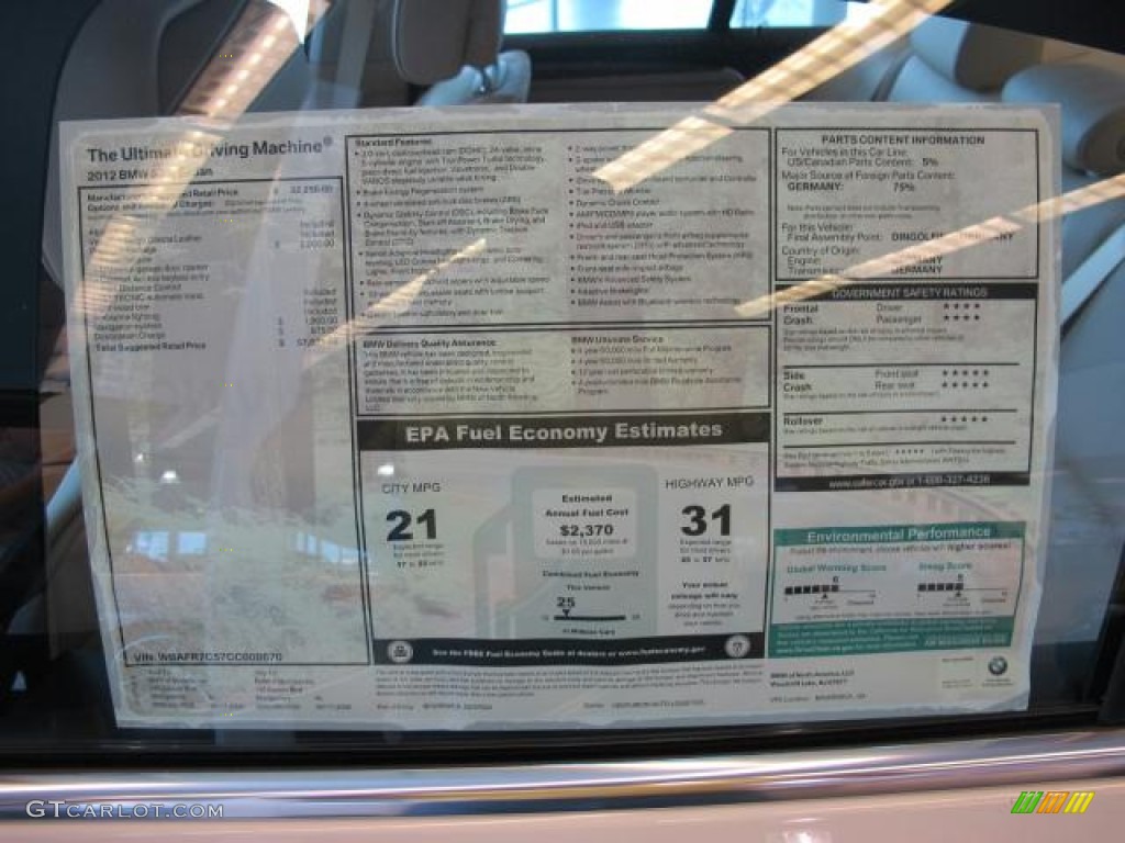 2012 BMW 5 Series 535i Sedan Window Sticker Photo #56504472