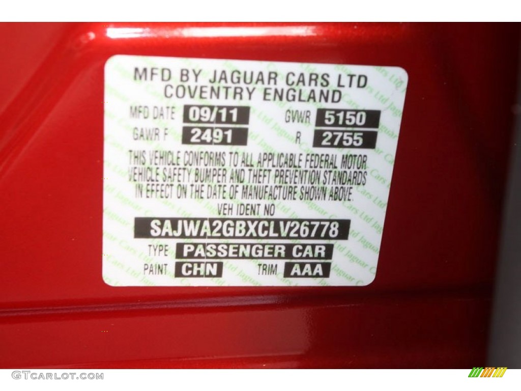 2012 XJ Color Code CHN for Claret Red Metallic Photo #56514676