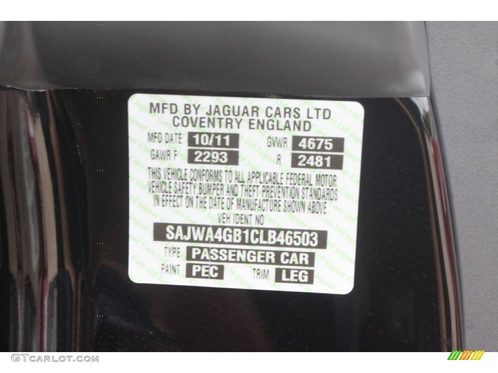2012 XK Color Code PEC for Ebony Black Photo #56515006