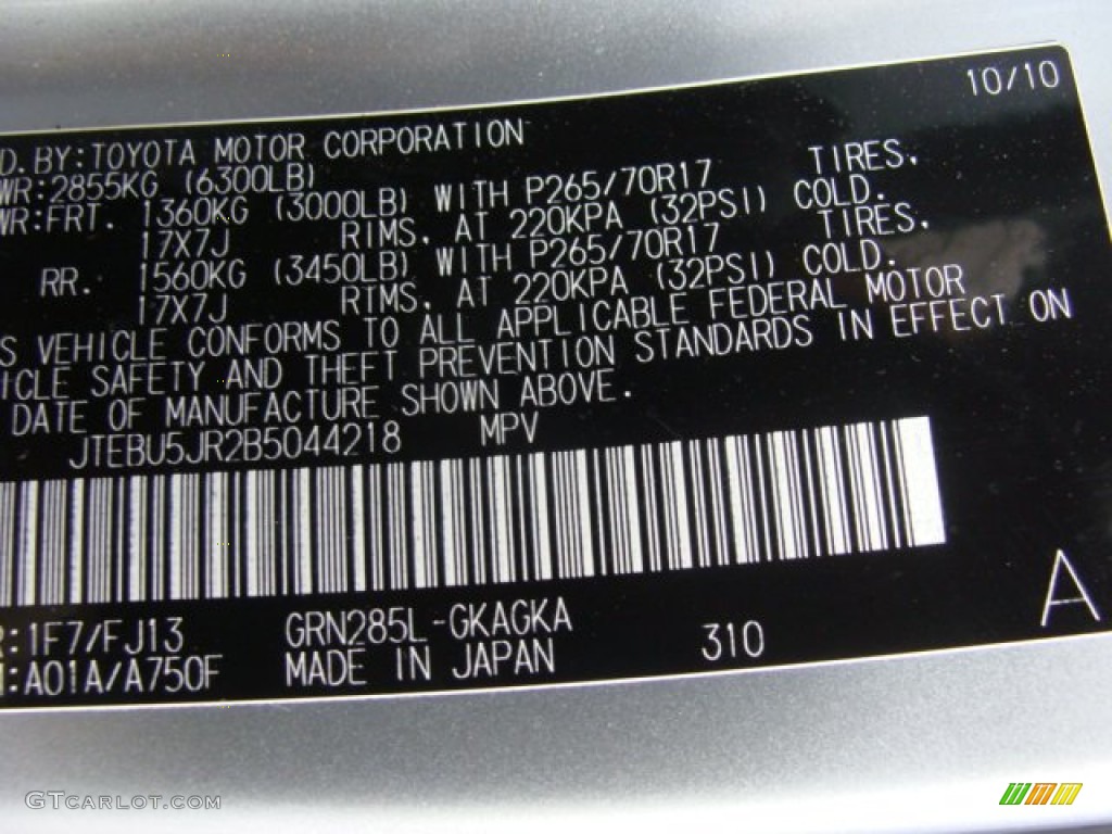 2011 Toyota 4Runner SR5 4x4 Color Code Photos