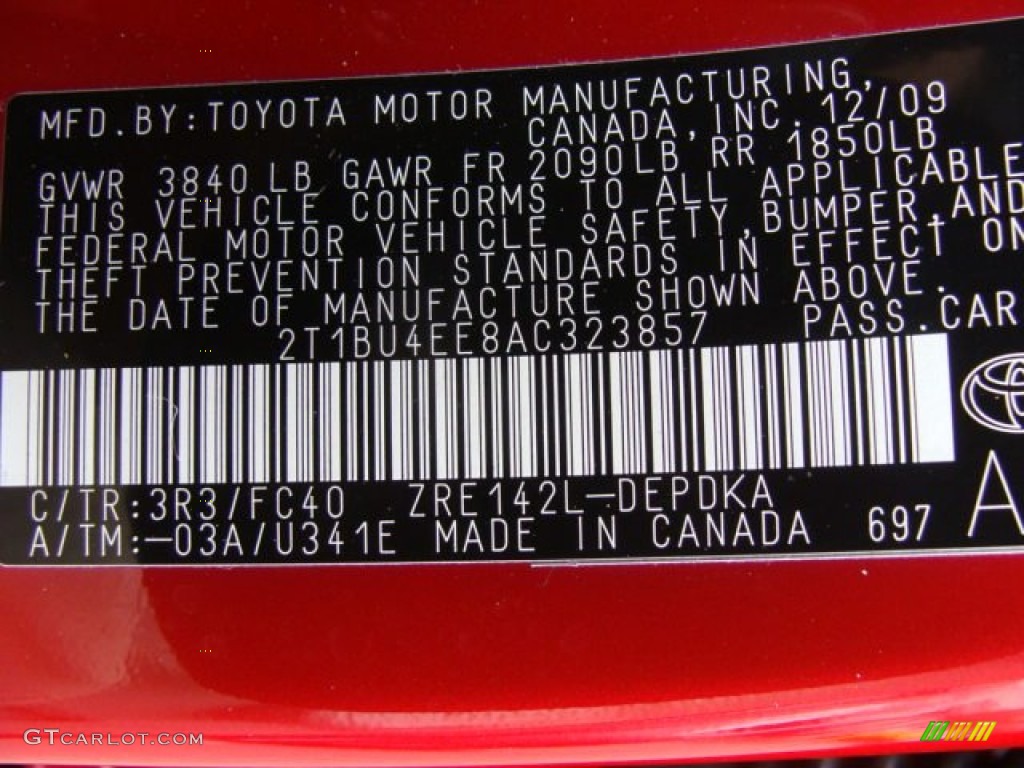 2010 Corolla Color Code 3R3 for Barcelona Red Metallic Photo #56516923