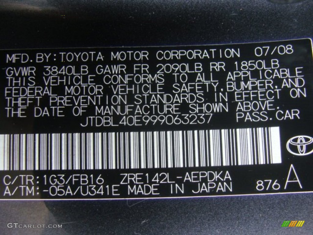 2009 Corolla Color Code 1G3 for Magnetic Gray Metallic Photo #56517316