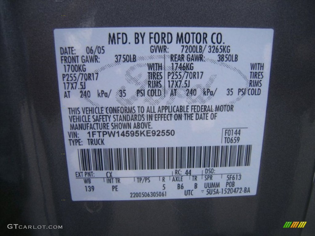 2005 F150 Color Code CX for Dark Shadow Grey Metallic Photo #56518774