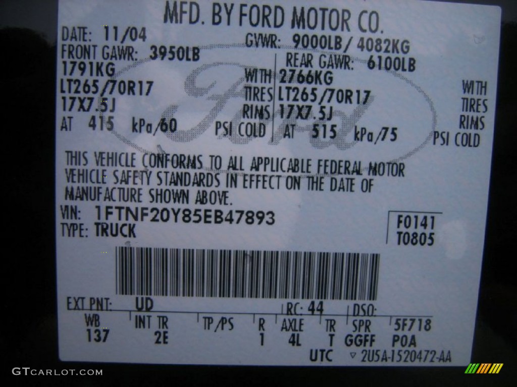 2005 F250 Super Duty Color Code UD for Black Photo #56519401