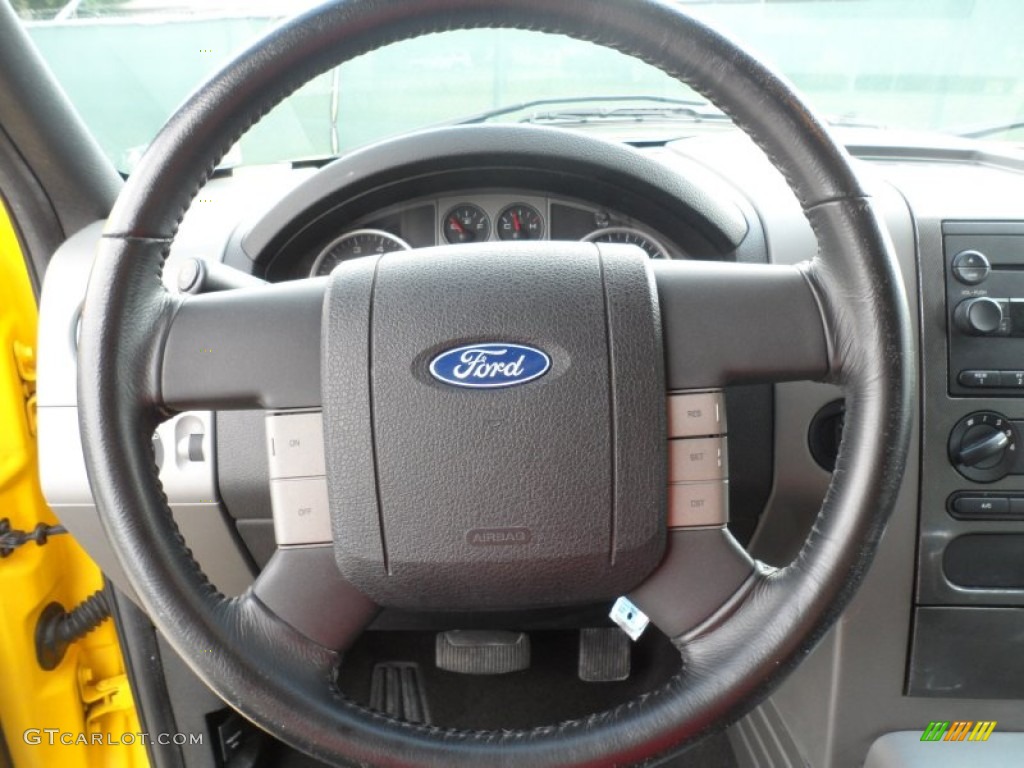 2004 Ford F150 FX4 SuperCab 4x4 Black/Medium Flint Steering Wheel Photo #56520580