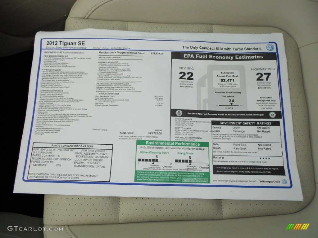 2012 Tiguan SE - Deep Black Metallic / Beige photo #22
