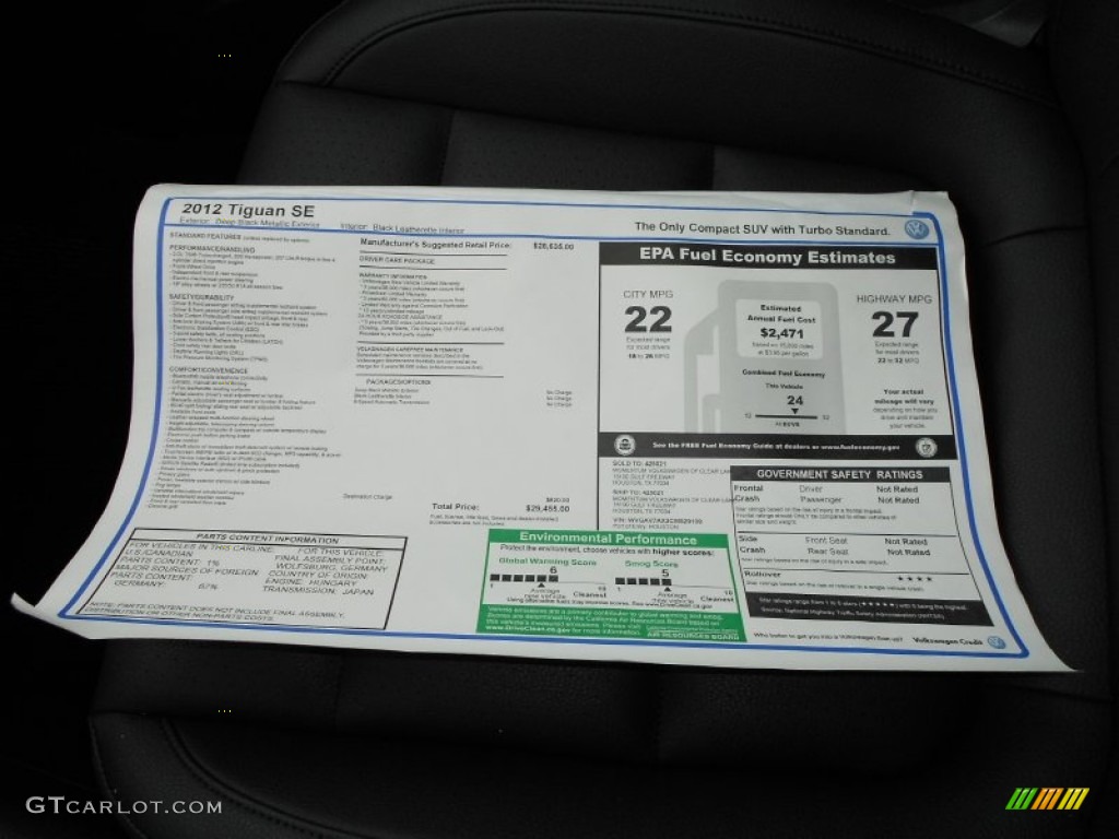 2012 Tiguan SE - Deep Black Metallic / Black photo #22