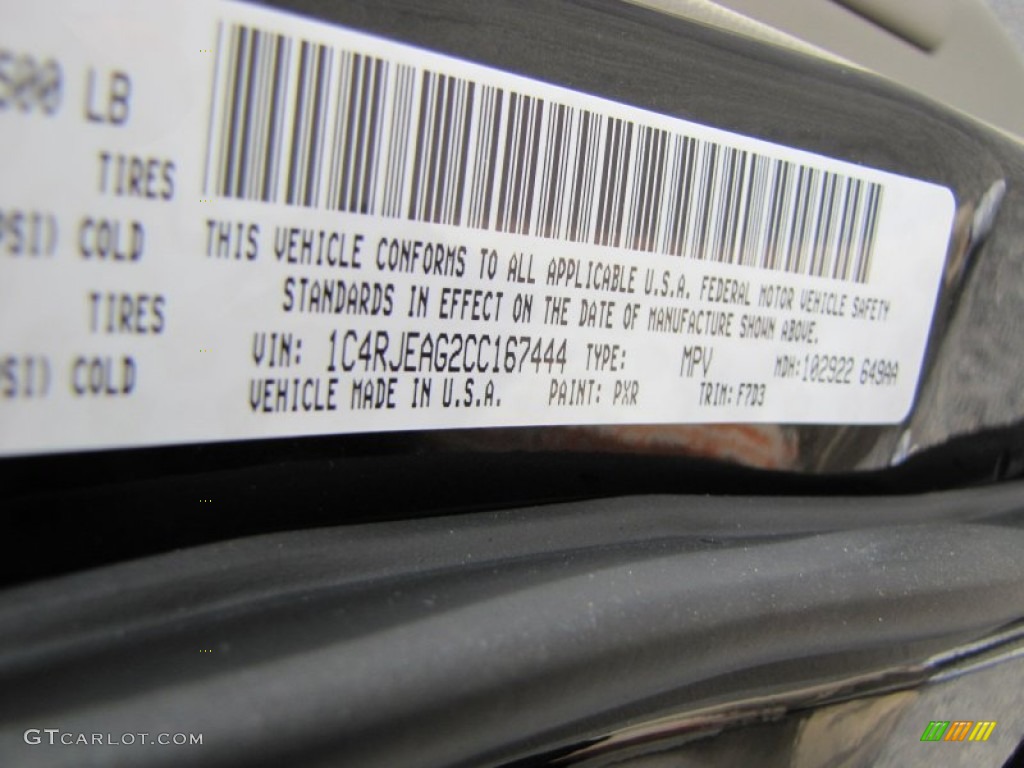 2012 Grand Cherokee Color Code PXR for Brilliant Black Crystal Pearl Photo #56531544