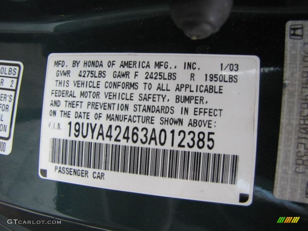 2003 Acura CL 3.2 Info Tag Photo #56532349