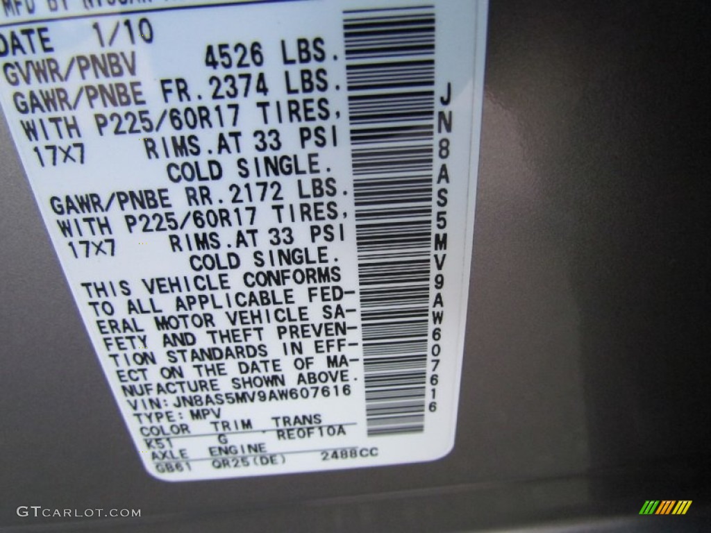 2010 Rogue Color Code K51 for Gotham Gray Photo #56533381