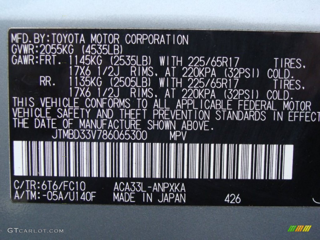 2008 RAV4 Color Code 6T6 for Everglade Metallic Photo #56534692