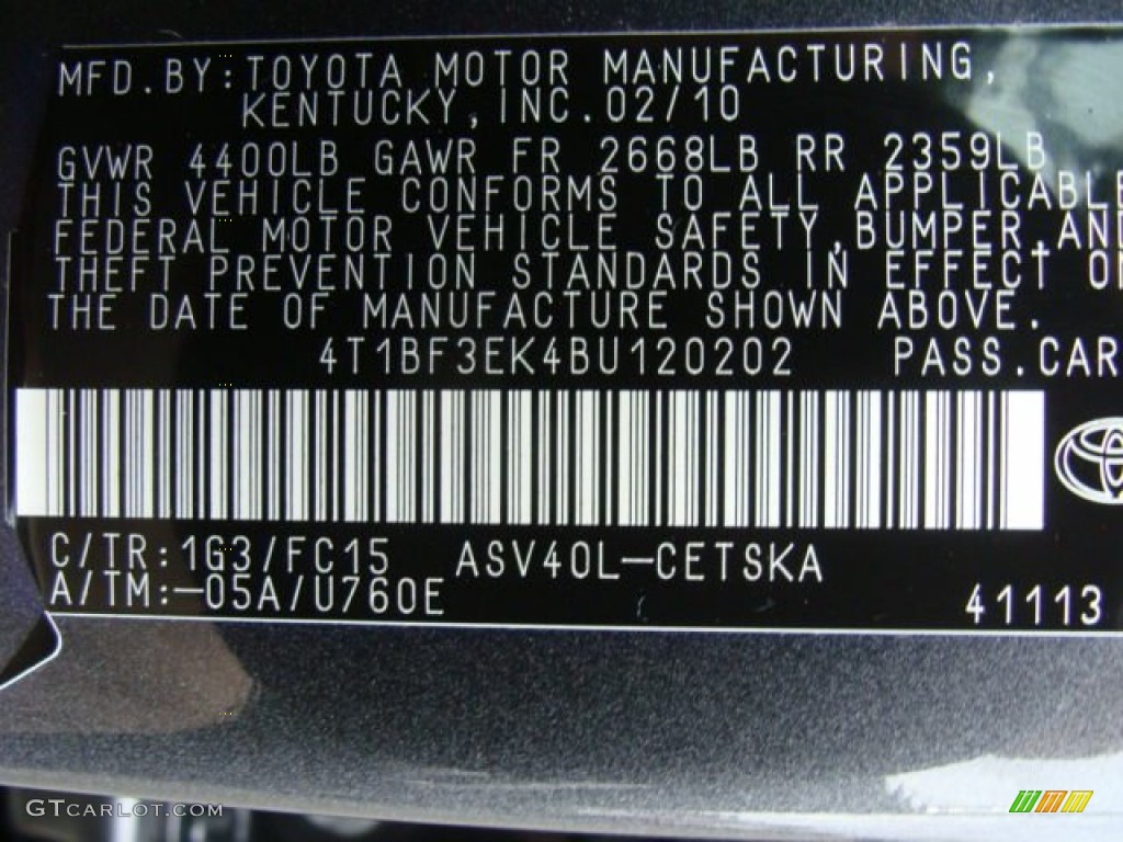2011 Camry Color Code 1G3 for Magnetic Gray Metallic Photo #56535703