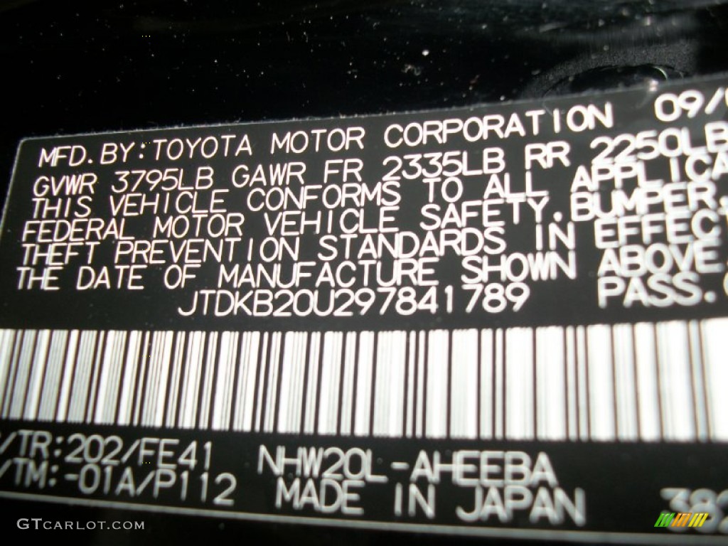 2009 Prius Color Code 202 for Black Photo #56537827