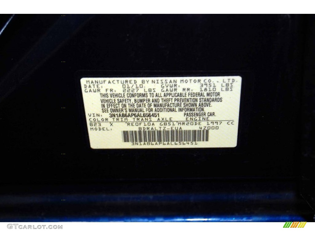 2010 Sentra Color Code B23 for Blue Onyx Metallic Photo #56538130